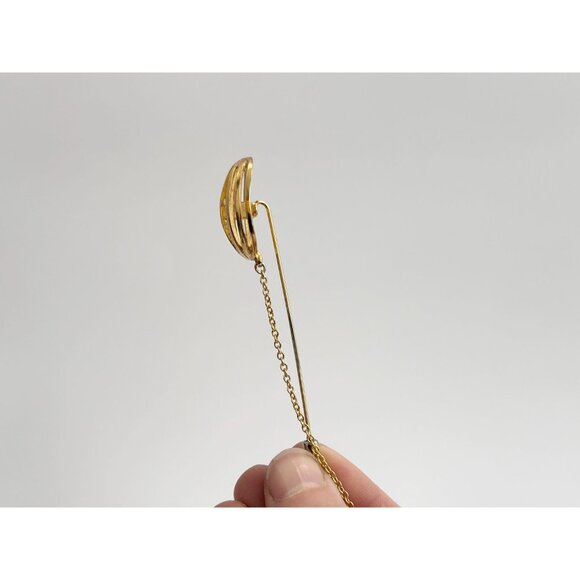 Gold T Spherical Cage w/ Safety Chain Vintage Stick Pin | Hat Pin | Lapel Pin - Picture 5 of 10